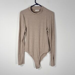 Chic Beige Crew Neck Sweater Bodysuit
